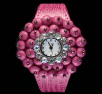 RELOGIO ROSA LUXUOSO COM PEDRAS BRILHANTES